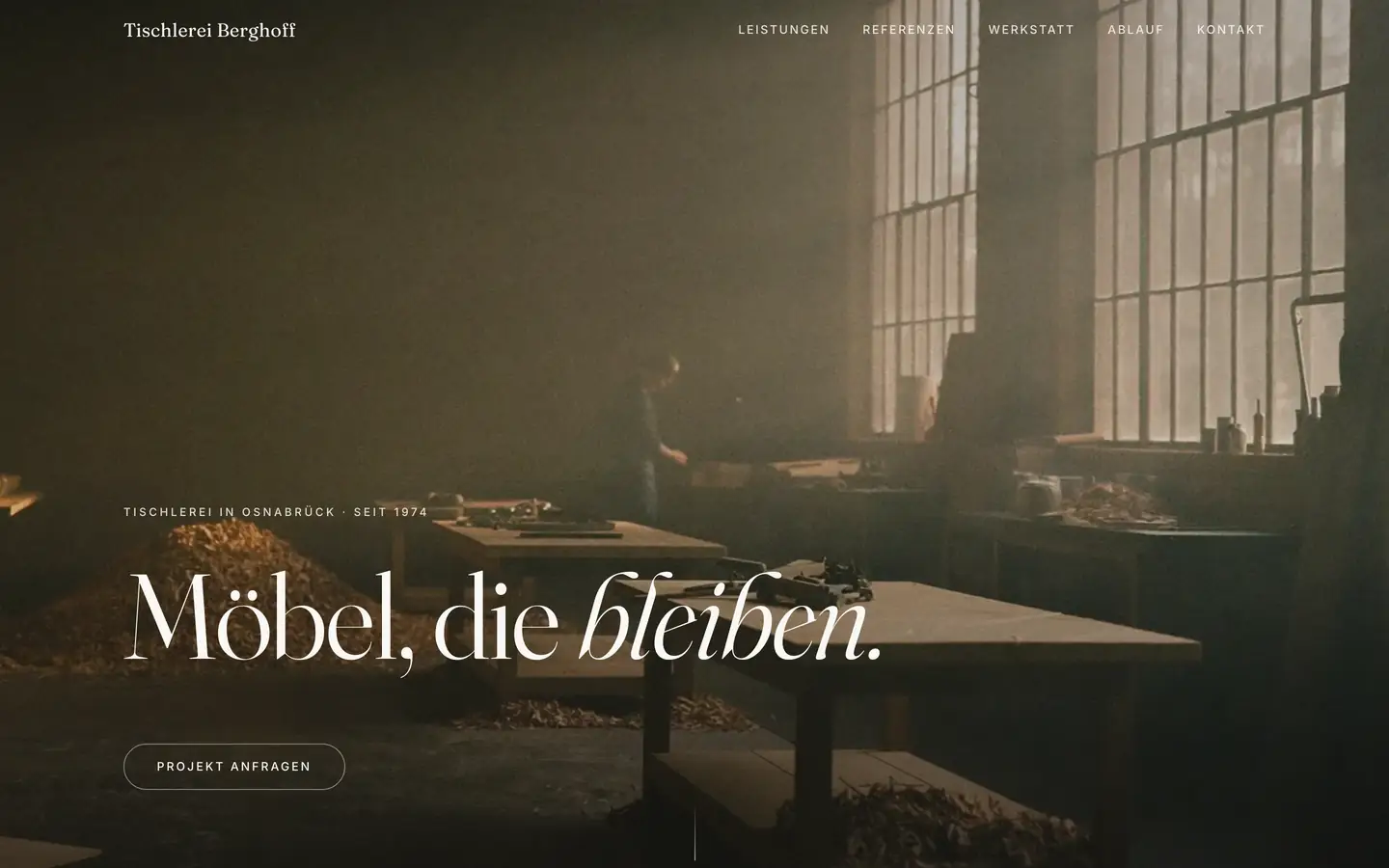 Startseite der Beispiel-Website für die fiktive Tischlerei Berghoff