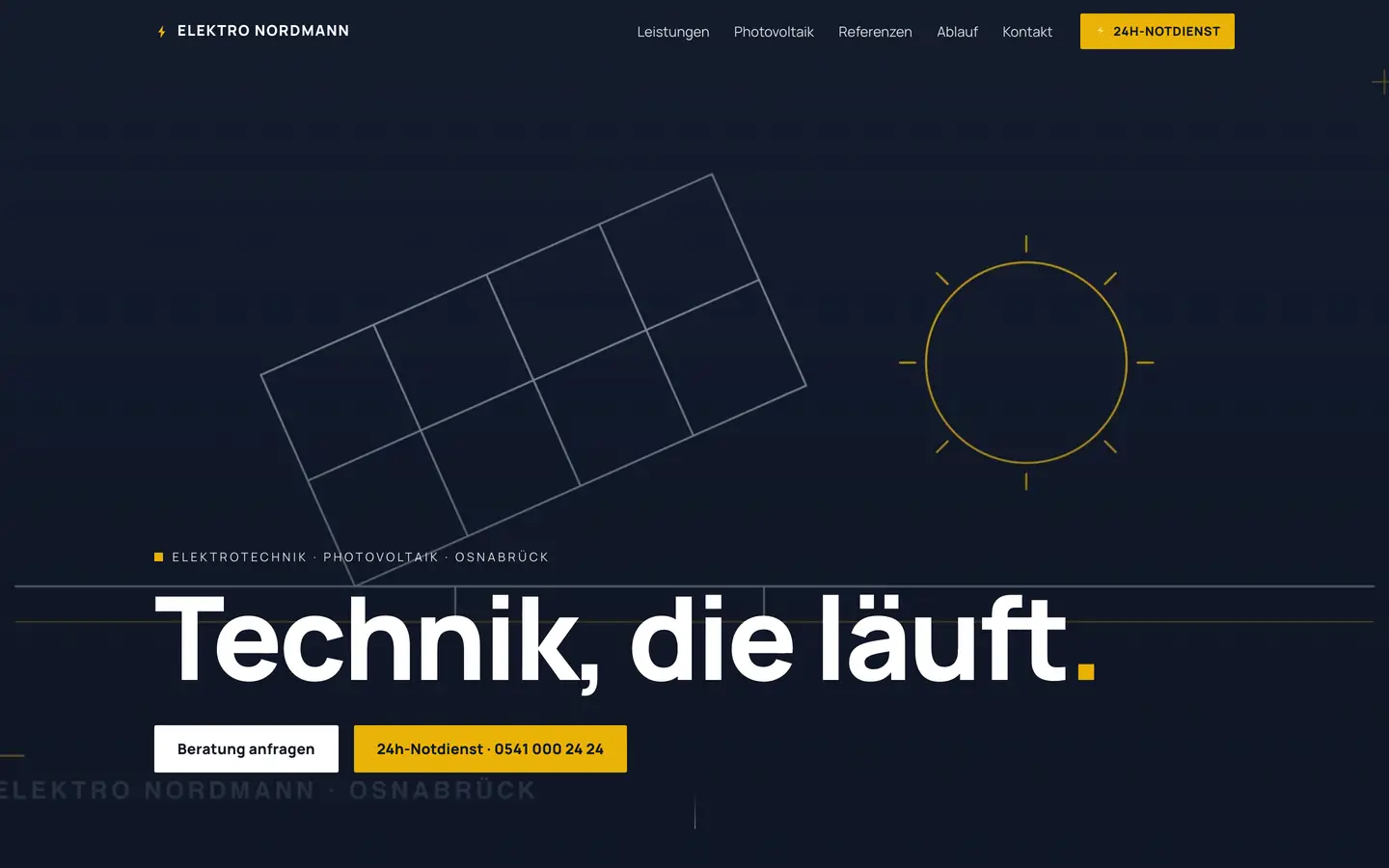 Startseite der Beispiel-Website für den fiktiven Betrieb Elektro Nordmann