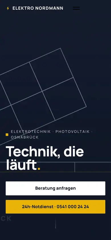 Mobile Ansicht der Beispiel-Website für den fiktiven Betrieb Elektro Nordmann